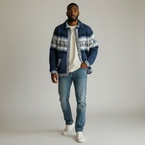 Alpaca Connection Peru Alpaca Cardigan Blue Fair Isle Cabincore Winter Large